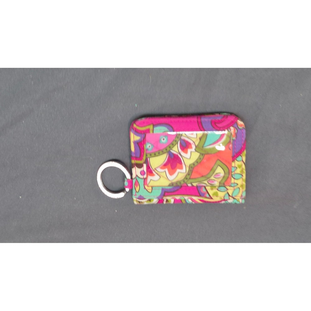Vera Bradley Pink Paisley Quilted Cotton ID Case Wallet Keychain Zip Card Holder